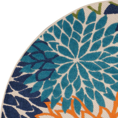 5' Ivory And Blue Round Indoor Outdoor Area Rug