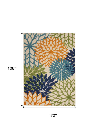 7' X 10' Ivory And Blue Floral Indoor Outdoor Area Rug