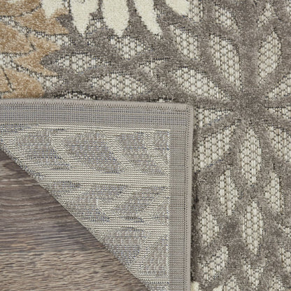 6' Gray And Ivory Floral Indoor Outdoor Area Rug