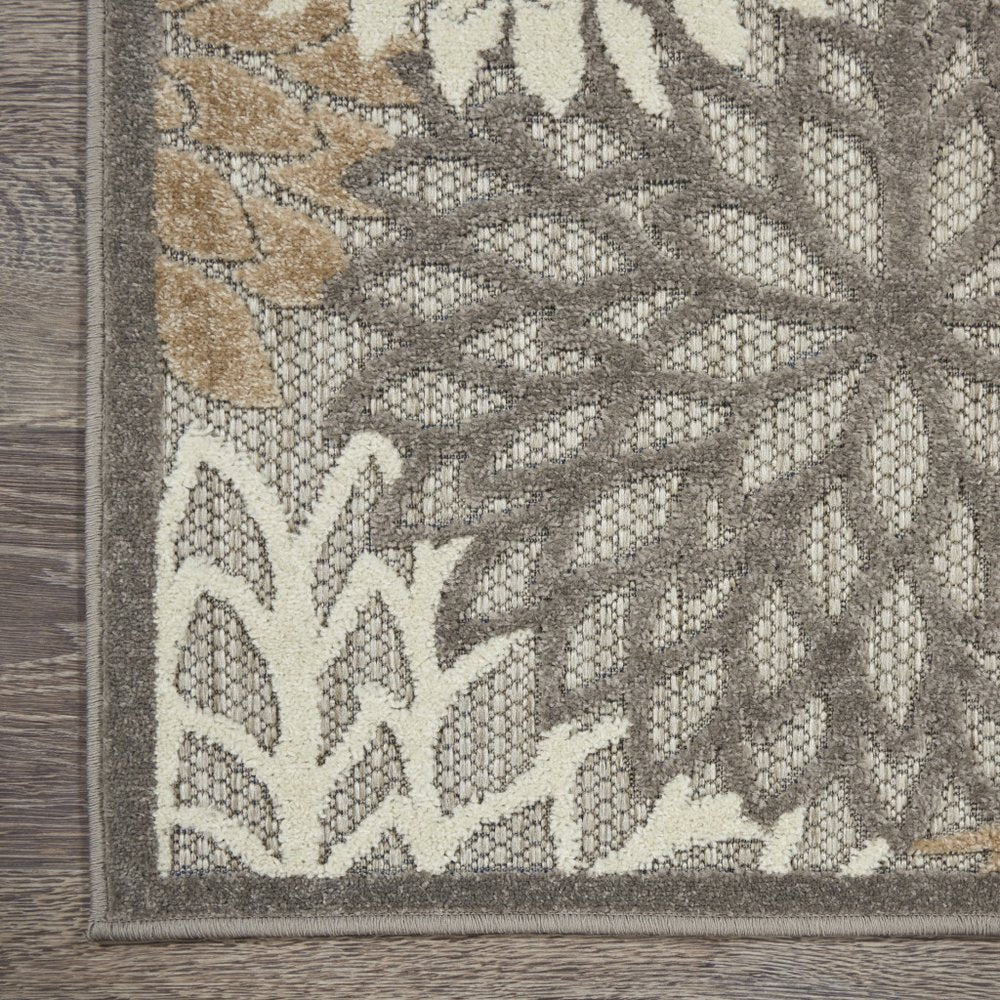 6' Gray And Ivory Floral Indoor Outdoor Area Rug