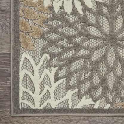6' Gray And Ivory Floral Indoor Outdoor Area Rug