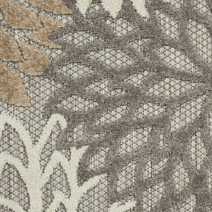 6' Gray And Ivory Floral Indoor Outdoor Area Rug