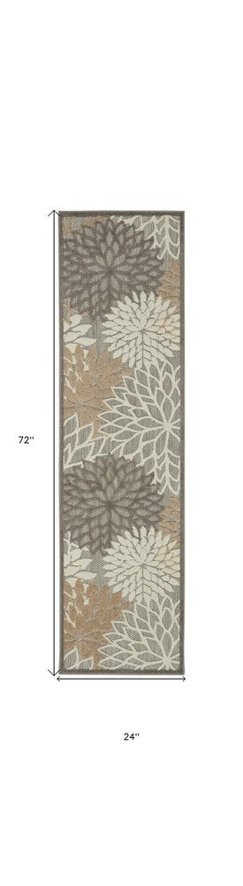 6' Gray And Ivory Floral Indoor Outdoor Area Rug