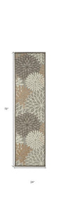 6' Gray And Ivory Floral Indoor Outdoor Area Rug
