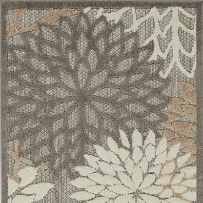5' X 8' Gray And Ivory Floral Indoor Outdoor Area Rug