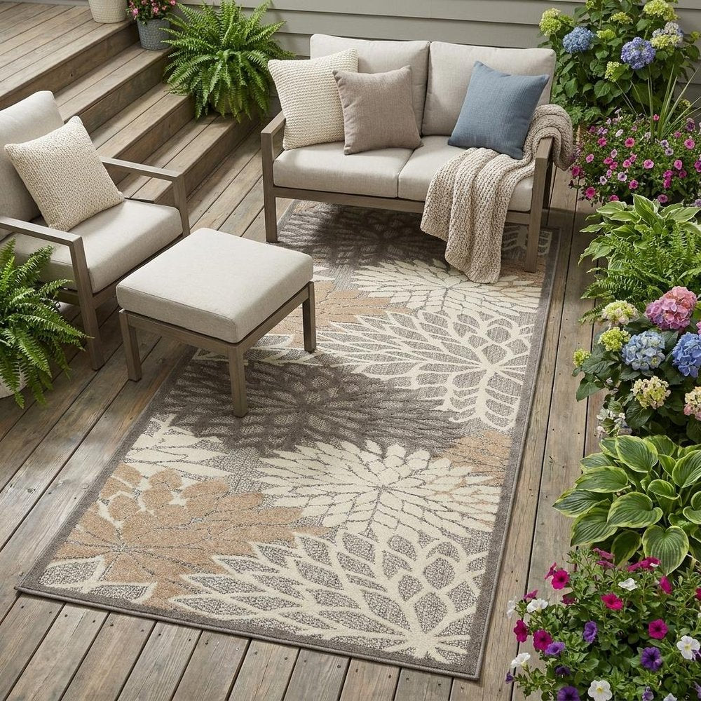 10' Gray And Ivory Indoor Outdoor Area Rug