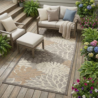 10' Gray And Ivory Indoor Outdoor Area Rug