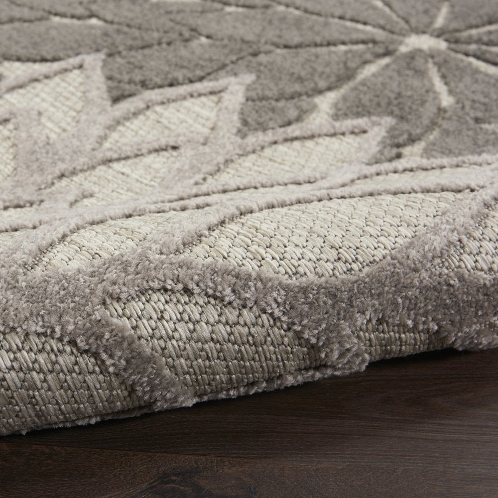 5' X 8' Gray Floral Indoor Outdoor Area Rug