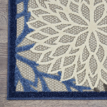 12' Blue And Gray Indoor Outdoor Runner Rug