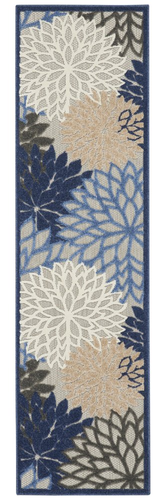 12' Blue And Gray Indoor Outdoor Runner Rug