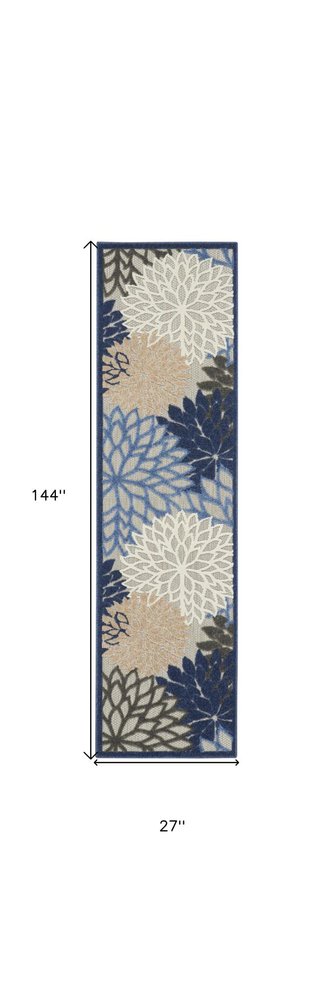 12' Blue And Gray Indoor Outdoor Runner Rug
