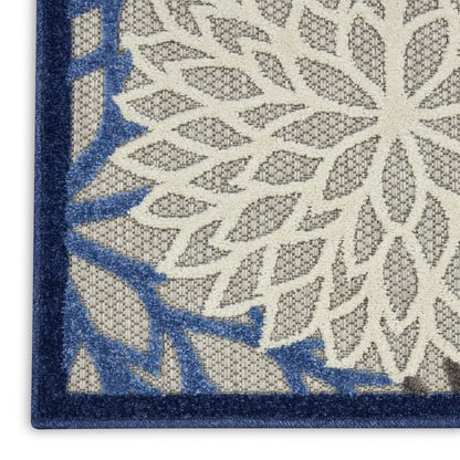 5' X 8' Blue And Gray Floral Indoor Outdoor Area Rug