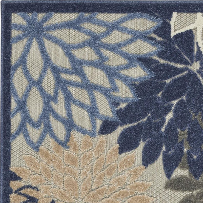 5' X 8' Blue And Gray Floral Indoor Outdoor Area Rug