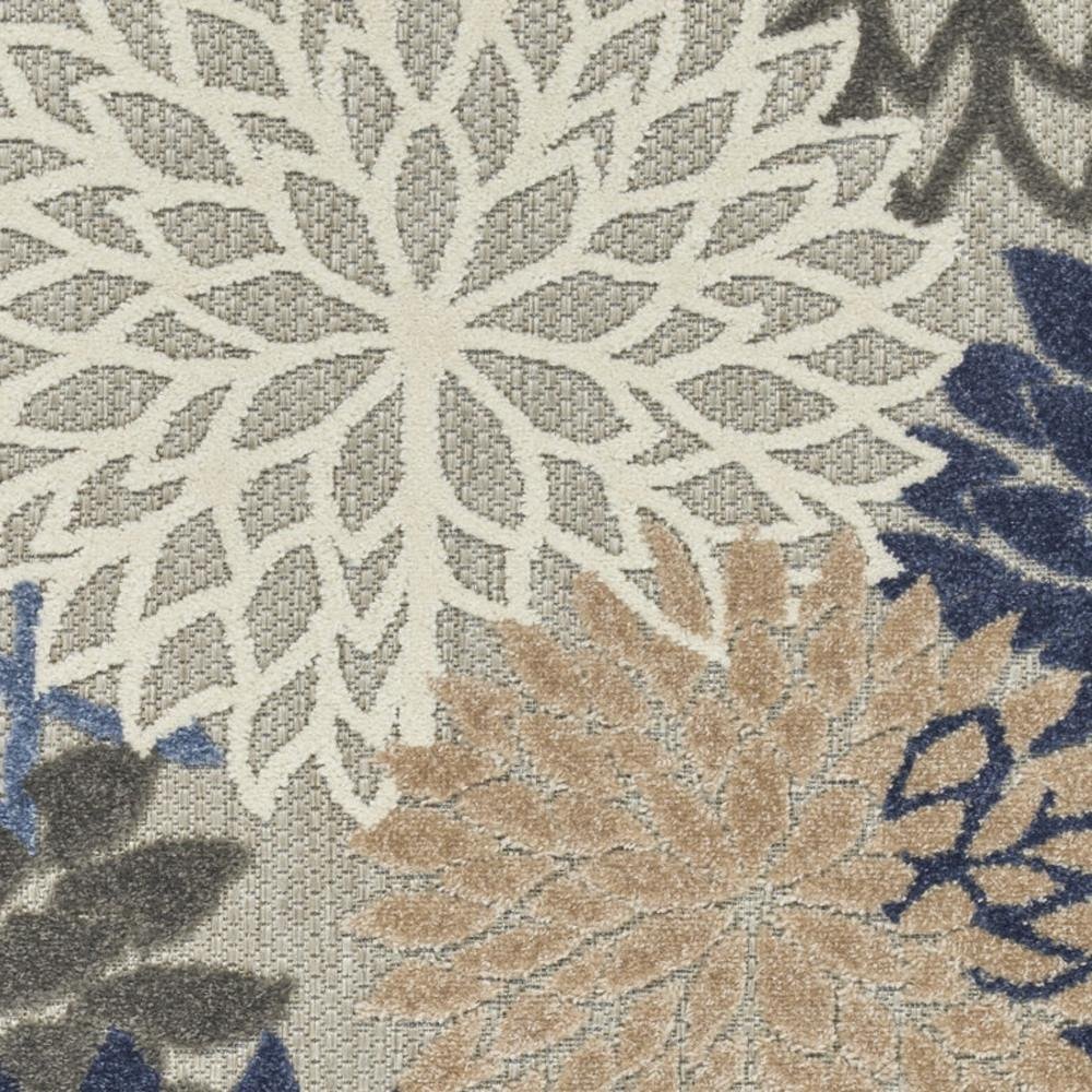 5' X 8' Blue And Gray Floral Indoor Outdoor Area Rug