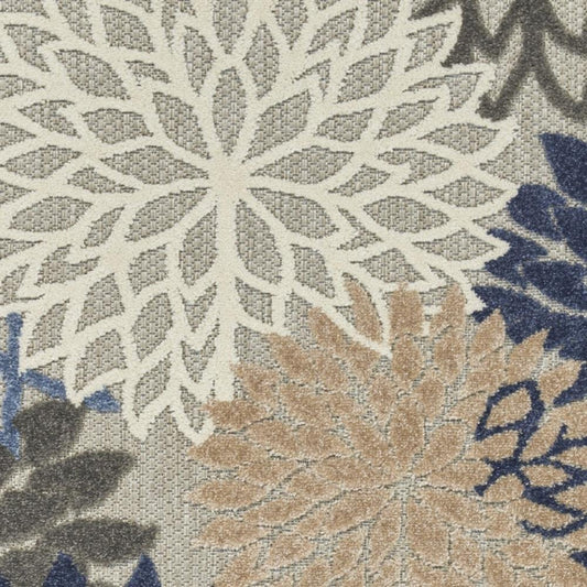 5' X 8' Blue And Gray Floral Indoor Outdoor Area Rug