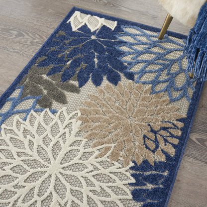 5' X 8' Blue And Gray Floral Indoor Outdoor Area Rug