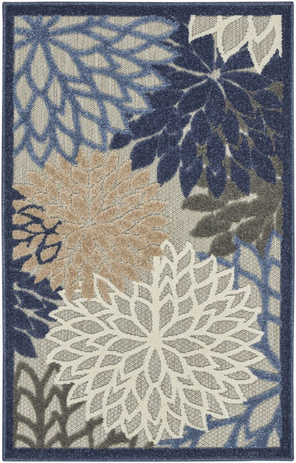 5' X 8' Blue And Gray Floral Indoor Outdoor Area Rug