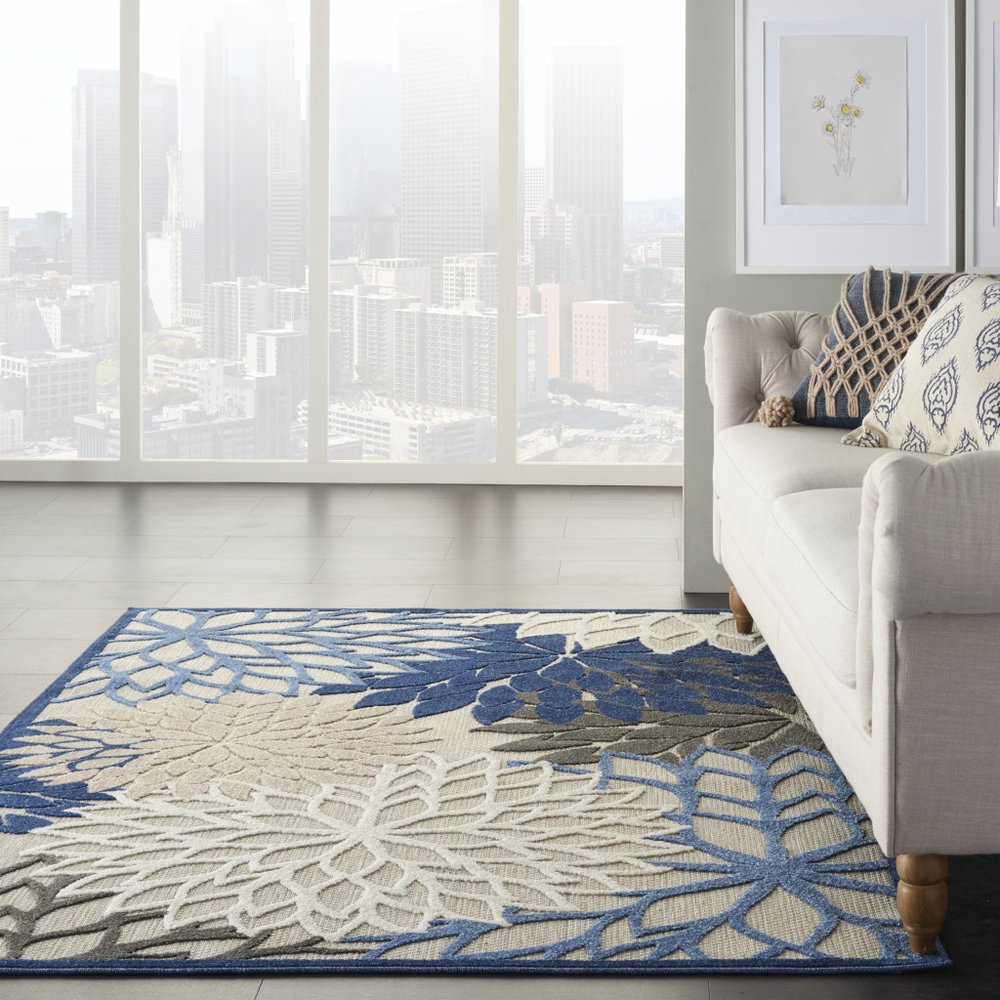 3' X 4' Blue And Gray Indoor Outdoor Area Rug