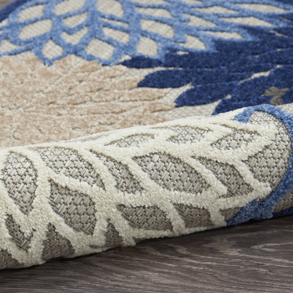 5' Blue And Gray Round Indoor Outdoor Area Rug