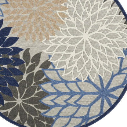 5' Blue And Gray Round Indoor Outdoor Area Rug