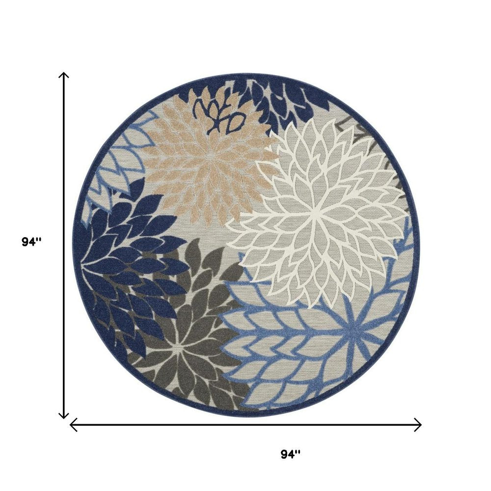 5' Blue And Gray Round Indoor Outdoor Area Rug
