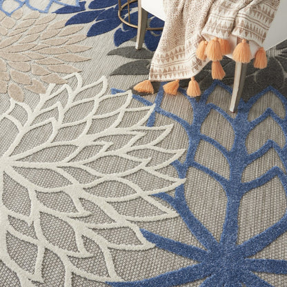 5' Blue And Gray Round Indoor Outdoor Area Rug