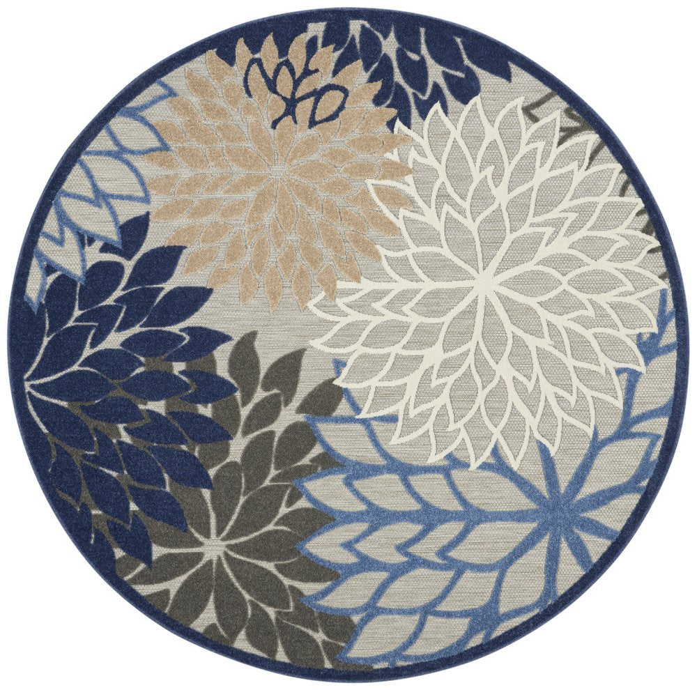 5' Blue And Gray Round Indoor Outdoor Area Rug