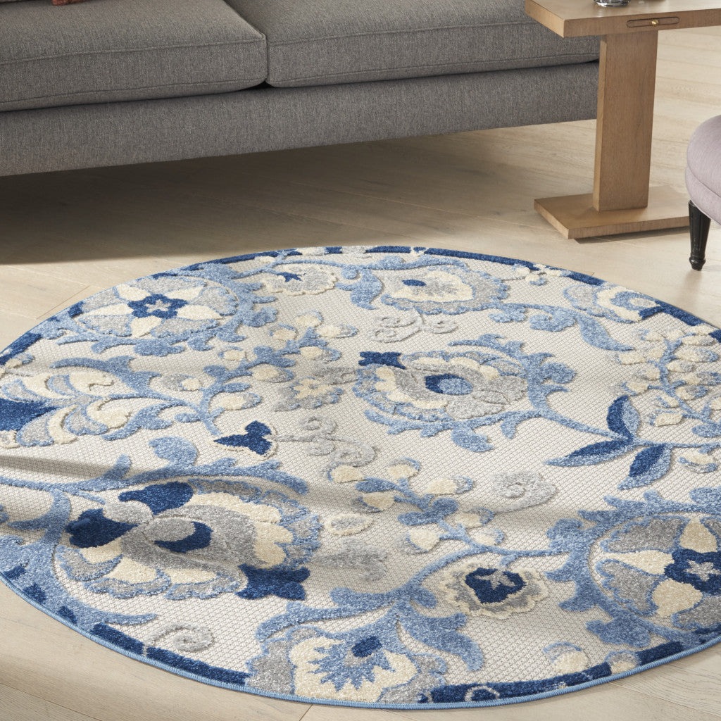 7' X 10' Blue And Gray Indoor Outdoor Area Rug