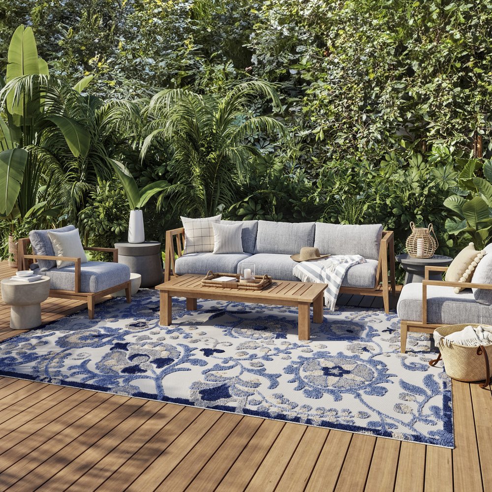 7' X 10' Blue And Gray Indoor Outdoor Area Rug