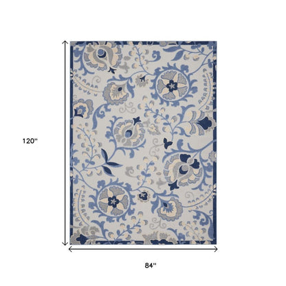 7' X 10' Blue And Gray Indoor Outdoor Area Rug