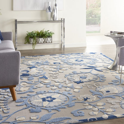 7' X 10' Blue And Gray Indoor Outdoor Area Rug