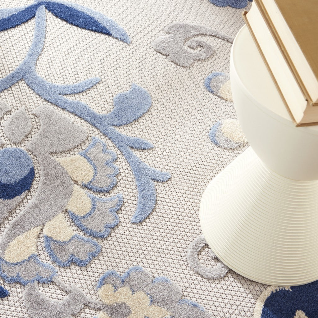 7' X 10' Blue And Gray Indoor Outdoor Area Rug