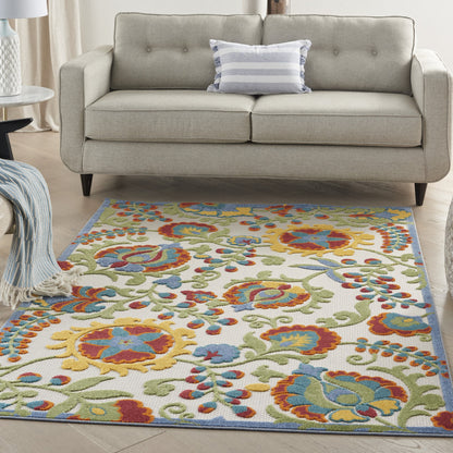 6’ X 9’ Ivory Multi Floral Indoor Outdoor Area Rug