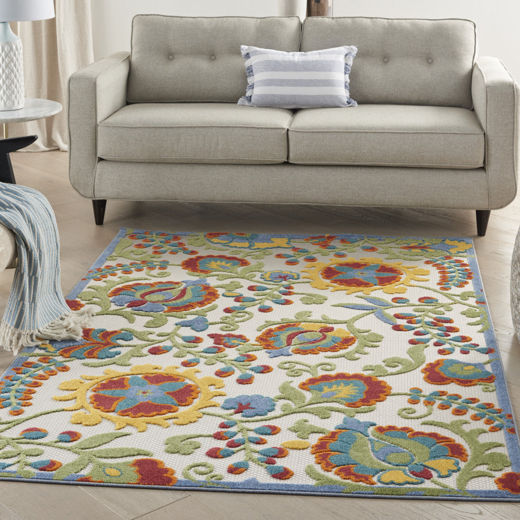 7' X 10' Ivory/Multi Floral Indoor Outdoor Area Rug