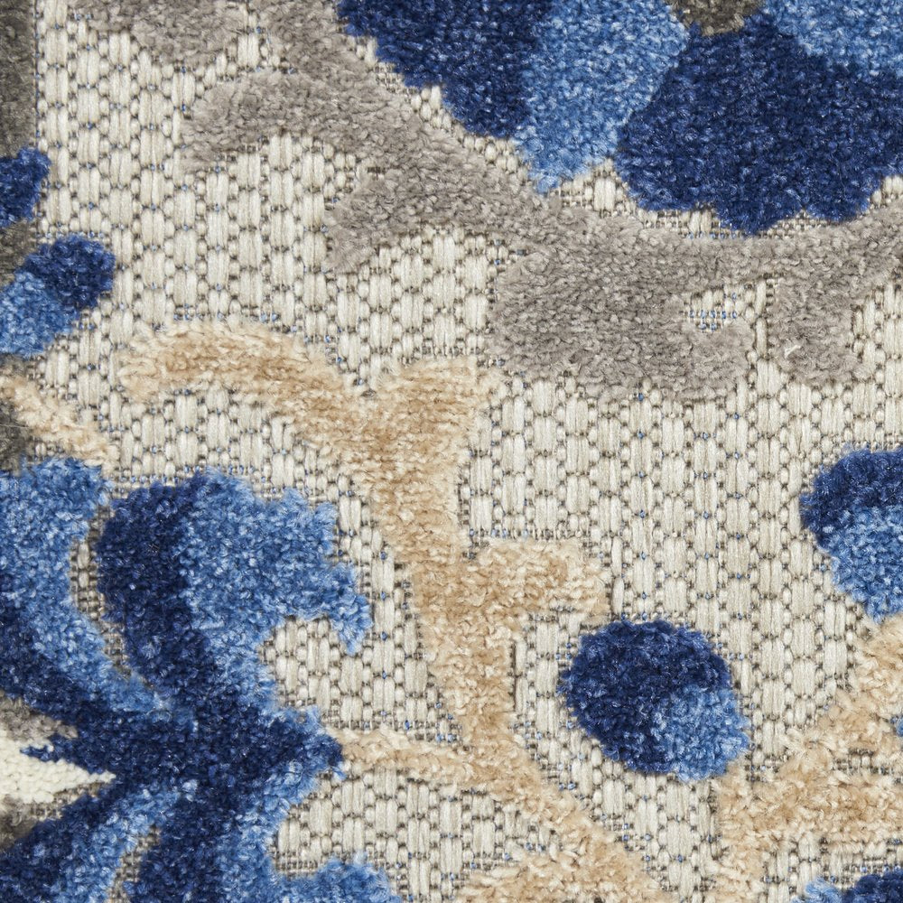 5' X 8' Blue And Gray Floral Indoor Outdoor Area Rug