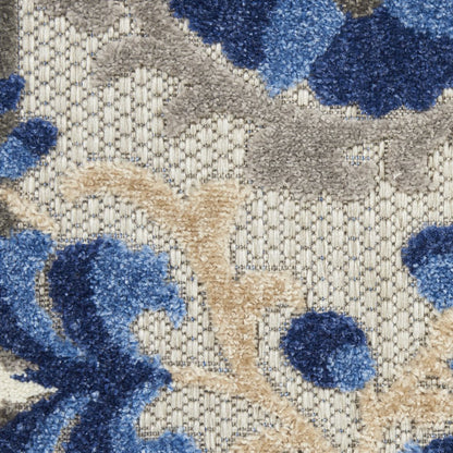 5' X 8' Blue And Gray Floral Indoor Outdoor Area Rug