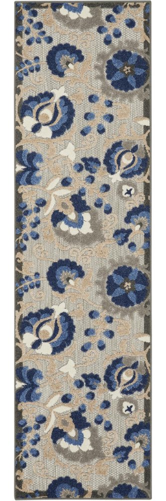 12' Blue And Gray Indoor Outdoor Runner Rug