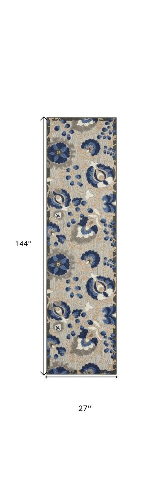 5' X 8' Blue And Gray Floral Indoor Outdoor Area Rug