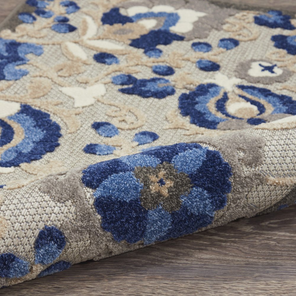 5' X 8' Blue And Gray Floral Indoor Outdoor Area Rug