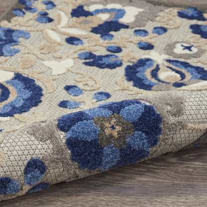 5' X 8' Blue And Gray Floral Indoor Outdoor Area Rug