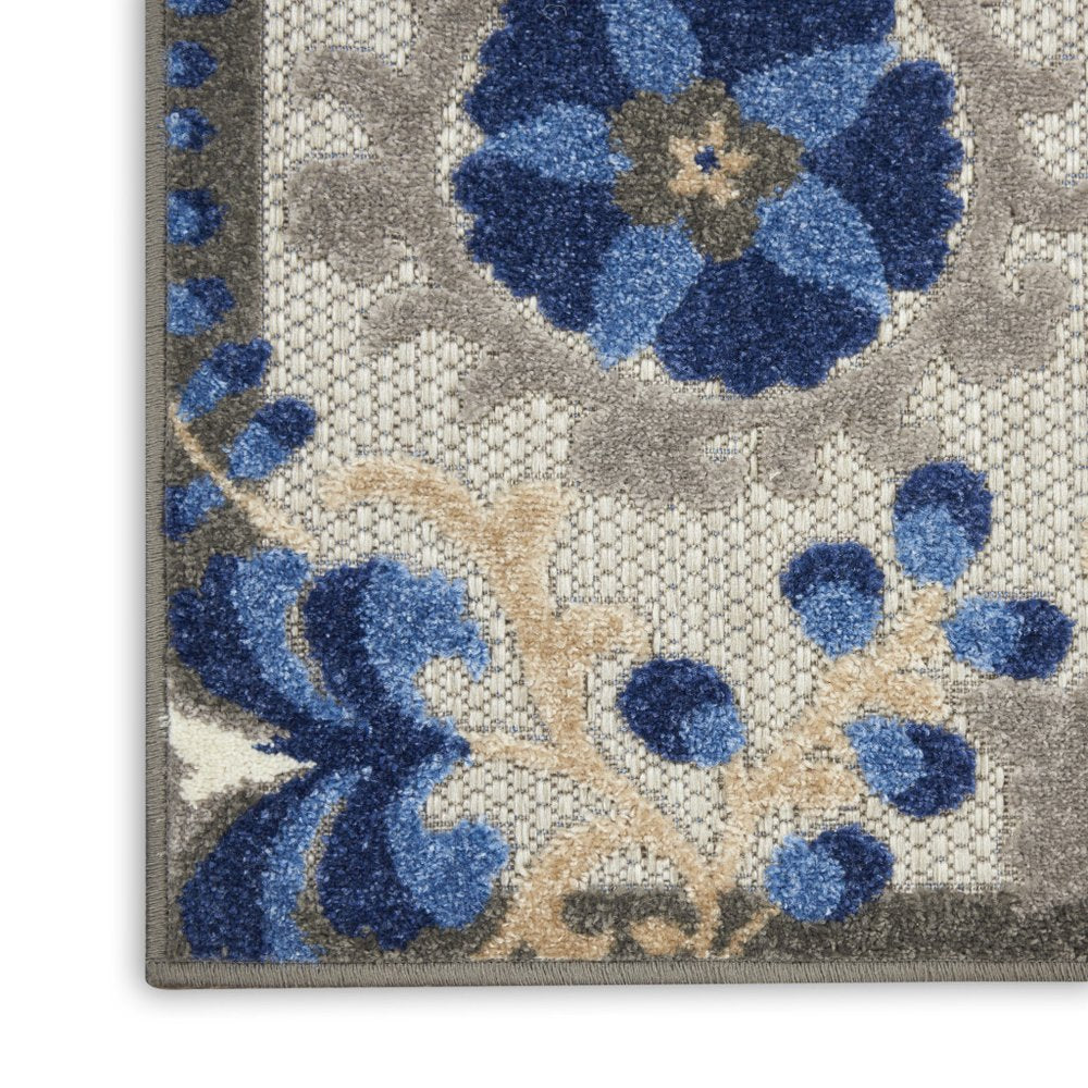 12' Blue And Gray Indoor Outdoor Runner Rug