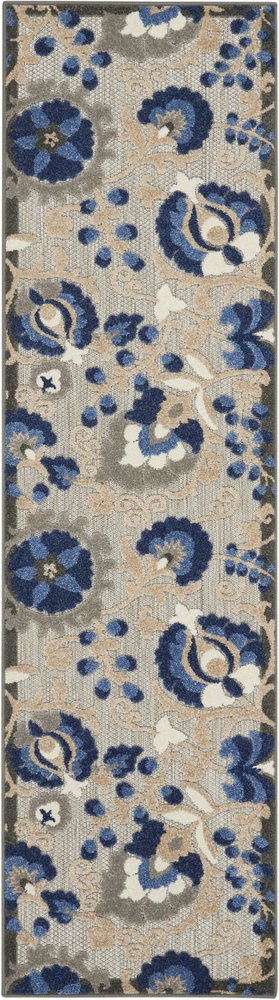 12' Blue And Gray Indoor Outdoor Runner Rug