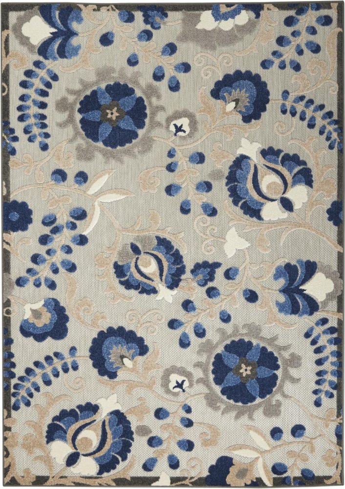 12' Blue And Gray Indoor Outdoor Runner Rug