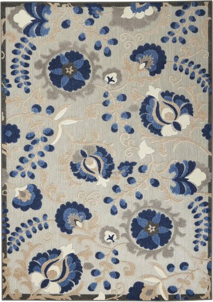 12' Blue And Gray Indoor Outdoor Runner Rug