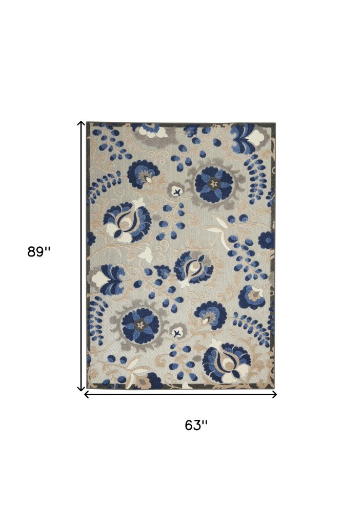 12' Blue And Gray Indoor Outdoor Runner Rug