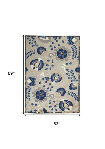 12' Blue And Gray Indoor Outdoor Runner Rug
