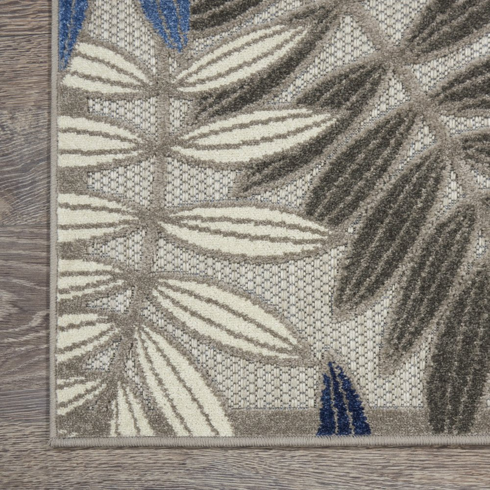5' Blue And Gray Round Floral Indoor Outdoor Area Rug