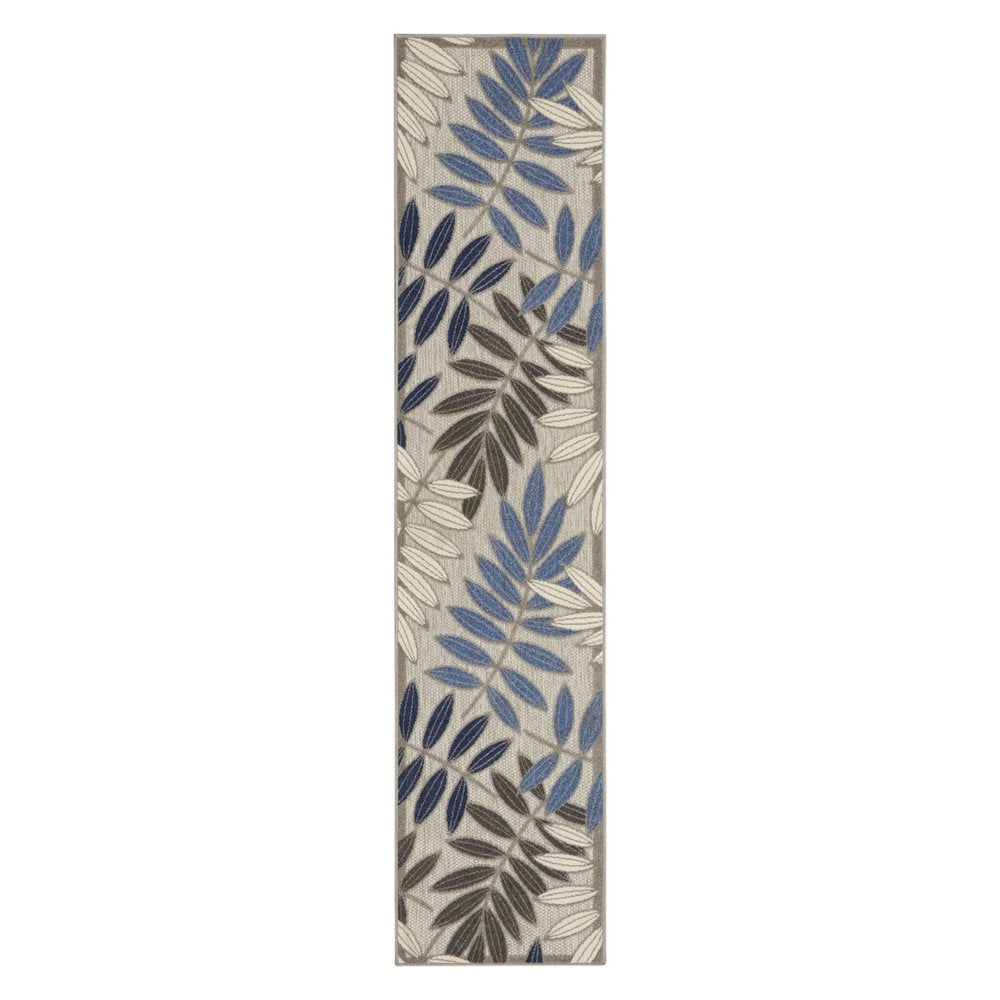 5' Blue And Gray Round Floral Indoor Outdoor Area Rug