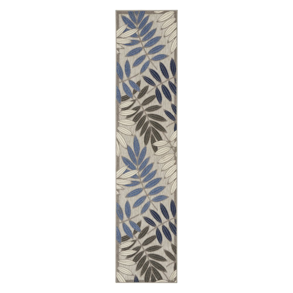 8' Blue And Gray Round Floral Indoor Outdoor Area Rug