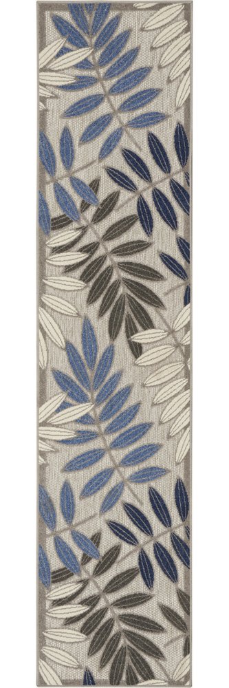 5' Blue And Gray Round Floral Indoor Outdoor Area Rug